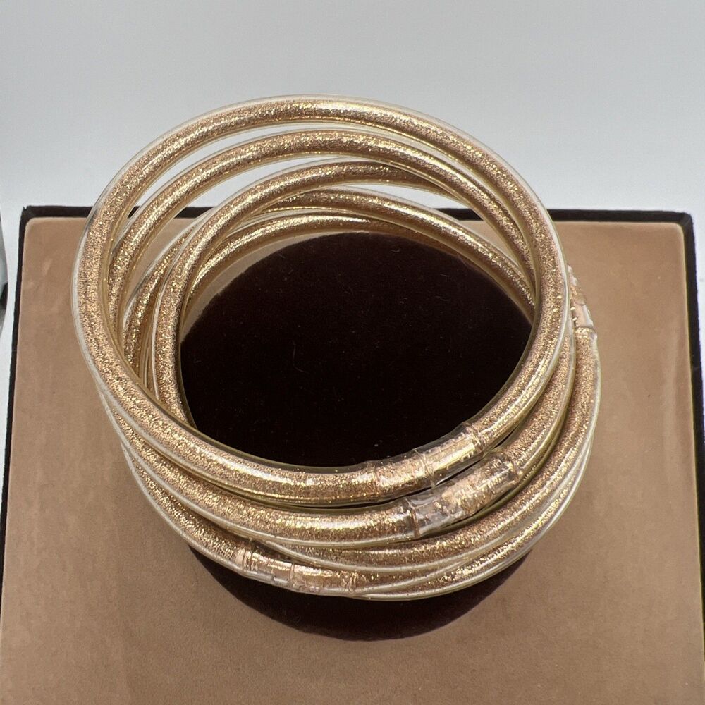 Buddha Girl Bangles Stack Rose Gold Glitter Bracelets 5 Jelly Size 8 Large
